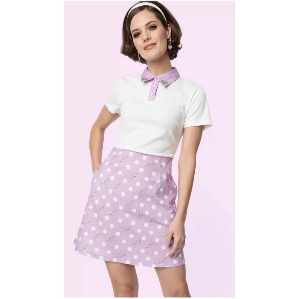 Unique Vintage Womens Pusheen Dress Polka Dots White Purple Size 1X/16‎ NWOT